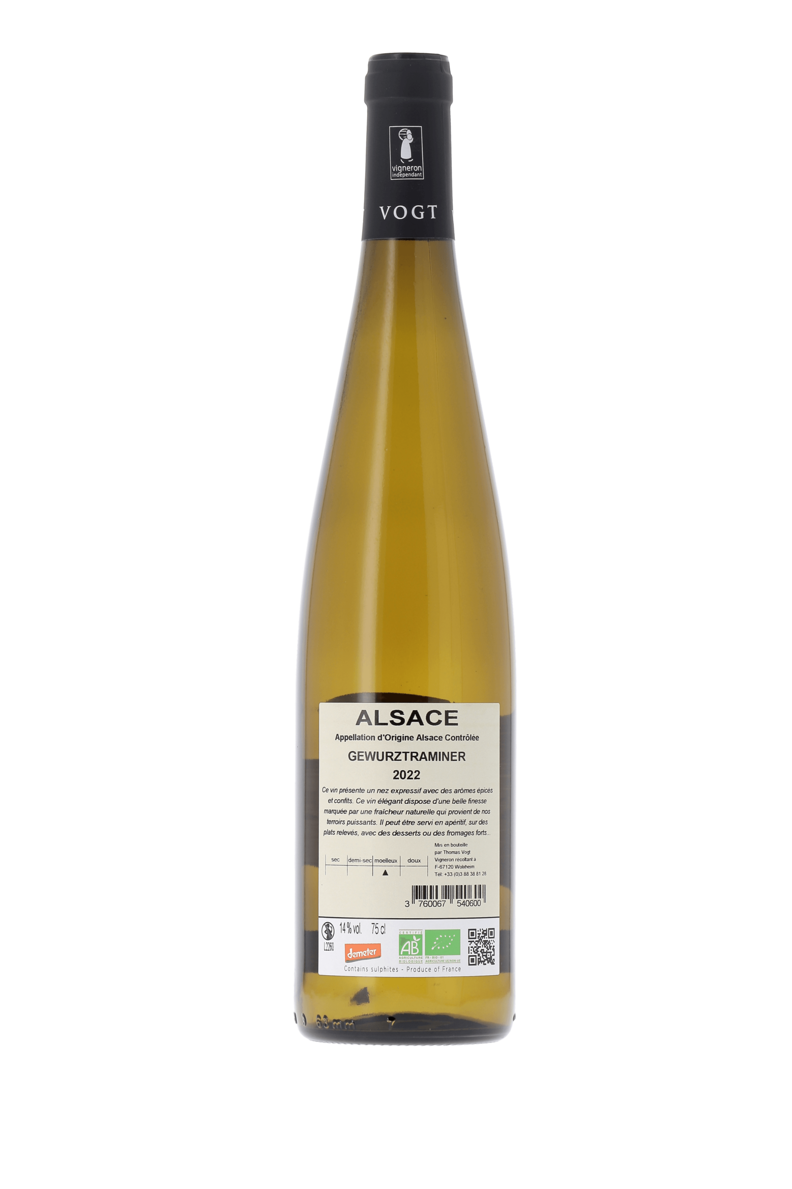 Alsace Gewurztraminer Domaine Laurent Vogt 2022 - frontbs
