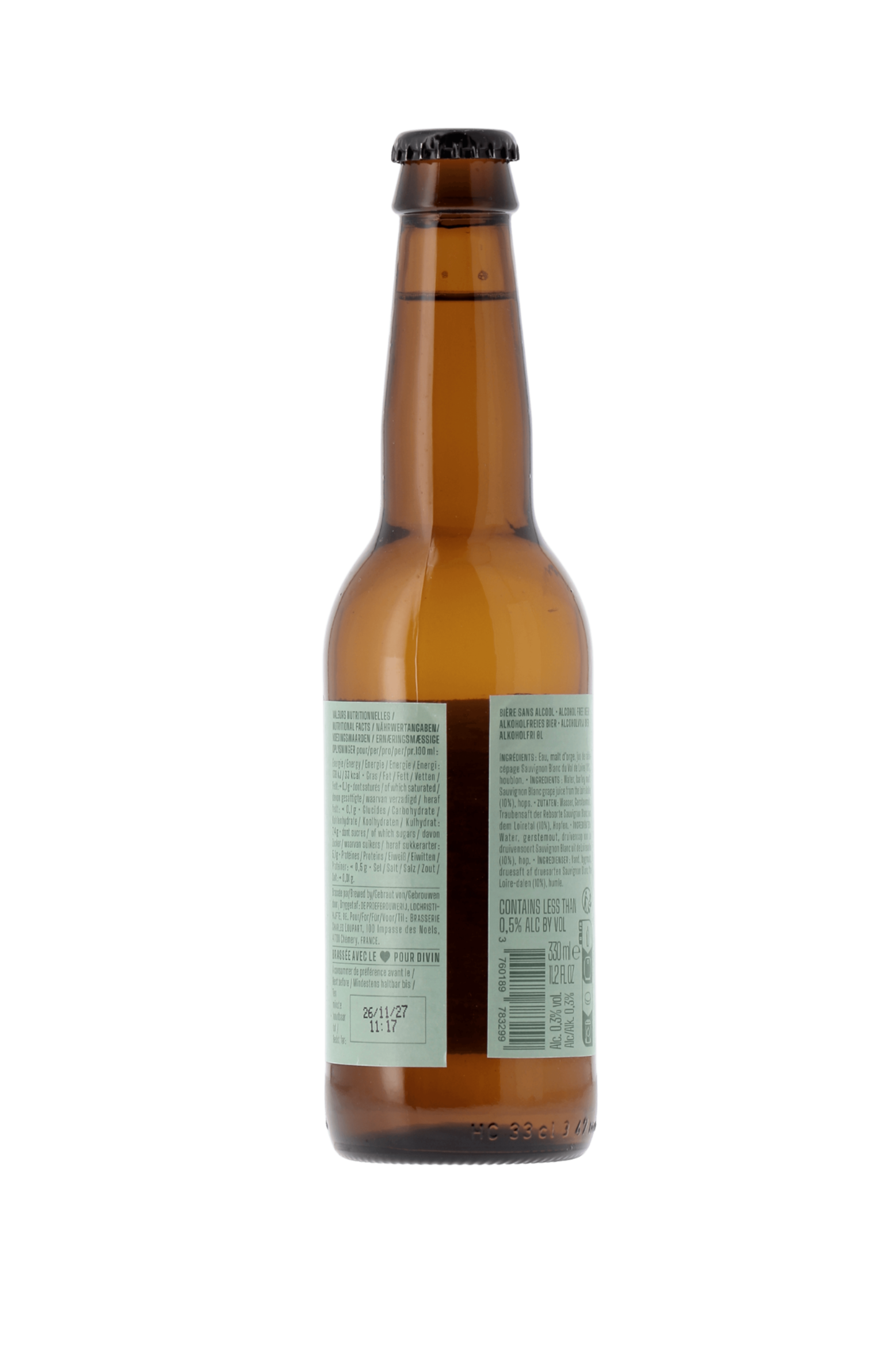 Bière des Vendanges IPA sans alcool Sauvignon Blanc Divin 33cl - frontbs