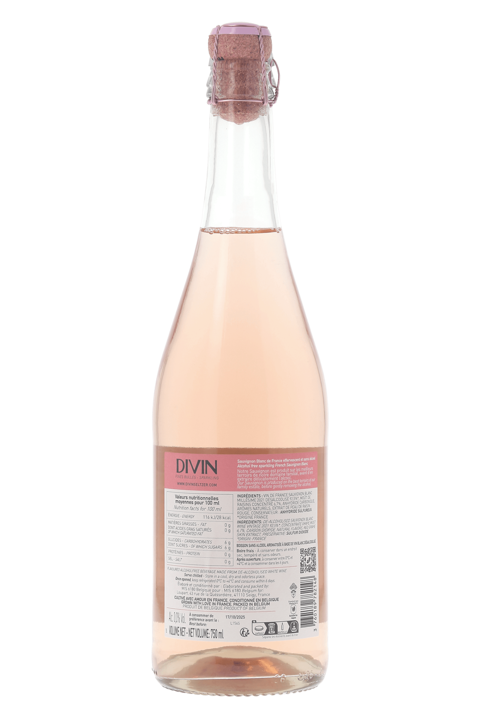 Sauvignon blanc 0.0 % Sparkling Blush - Divin - frontbs